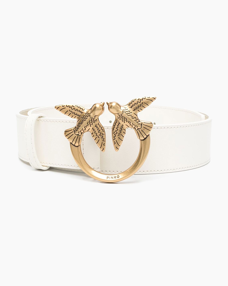 Ремінь жіночий  Pinko Love Birds high leather bel 4 см з бронзовою фурнітурою білий 100120A0F1Z14Q