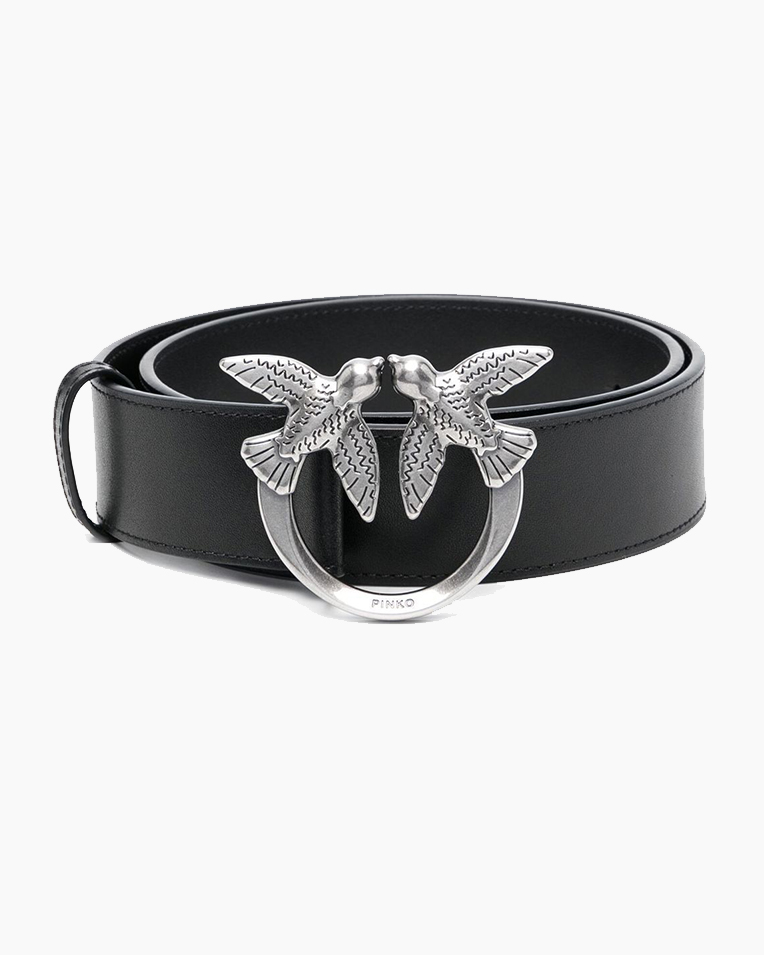 Ремінь жіночий  Pinko Love Birds high leather bel 4 см з металевою фурнітурою чорний 100120A0F1Z99O