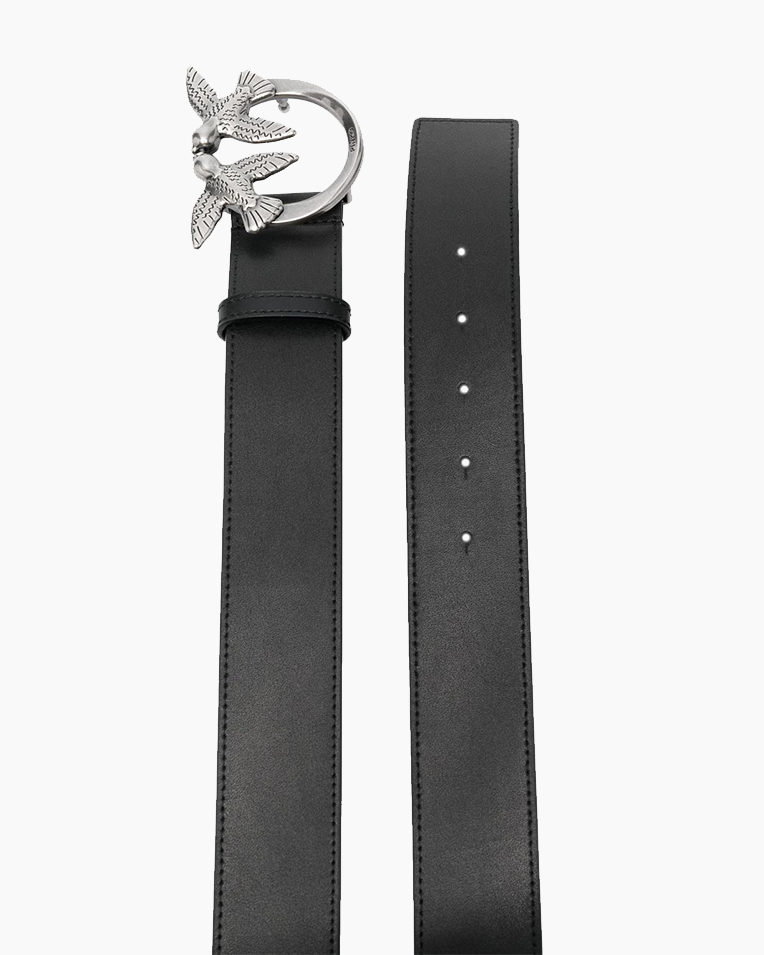 Ремінь жіночий  Pinko Love Birds high leather bel 4 см з металевою фурнітурою чорний 100120A0F1Z99O