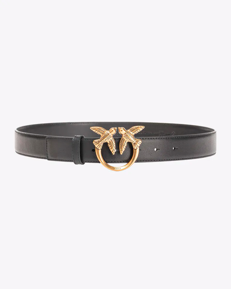 Ремінь жіночий Pinko Love Birds leather belt 3 см з бронзовою фурнітурою чорний 100125A0F1Z99Q