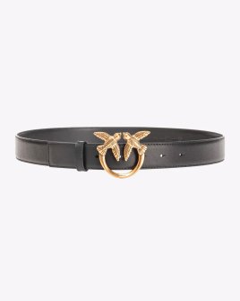 Ремінь жіночий Pinko Love Birds leather belt 3 см з бронзовою фурнітурою чорний 100125A0F1Z99Q
