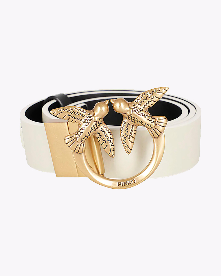 Ремінь жіночий Pinko Love Berry H4 Belt 3 см двосторонній з бронзовою фурнітурою чорний/білий 100125A1K3ZZ1Q