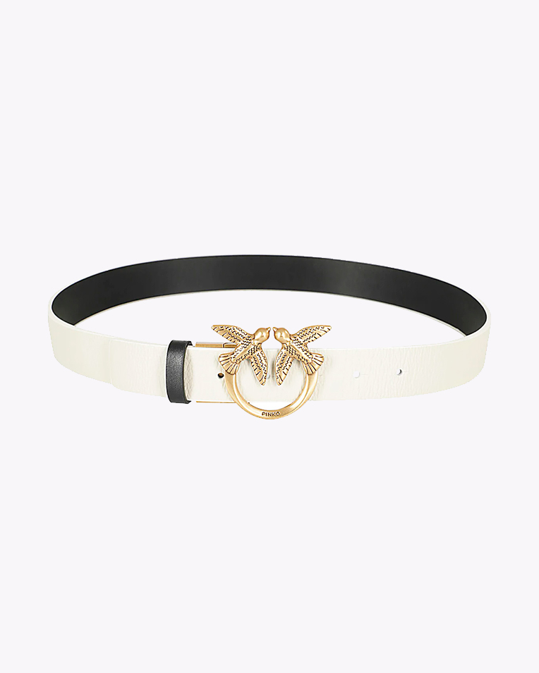 Ремень женский Pinko Love Berry H4 Belt 3 см двухсторонний с бронзовой фурнитурой черный/белый 100125A1K3ZZ1Q