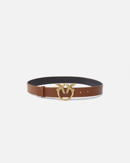 Ремень женский Pinko Love Birds leather belt 3 см двухсторонний с бронзовой фурнитурой коричневый, черный 100125A1Z6LZ9Q