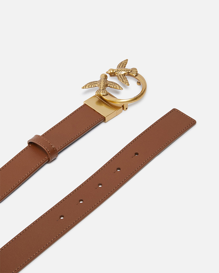 Ремінь жіночий Pinko Love Birds leather belt 3 см двосторонній з бронзовою фурнітурою коричневий, чорний 100125A1Z6LZ9Q