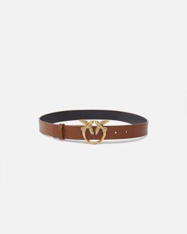 Ремень женский Pinko Love Birds leather belt 3 см двухсторонний с бронзовой фурнитурой коричневый, черный 100125A1Z6LZ9Q