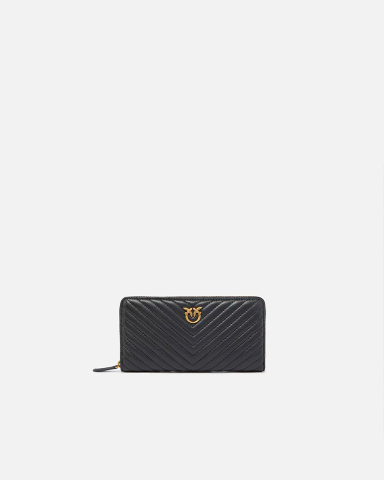 Гаманець жіночий Pinko Zip-around wallet in chevron-patterned nappa leather в чорній шкірі 100250A0GKZ99Q
