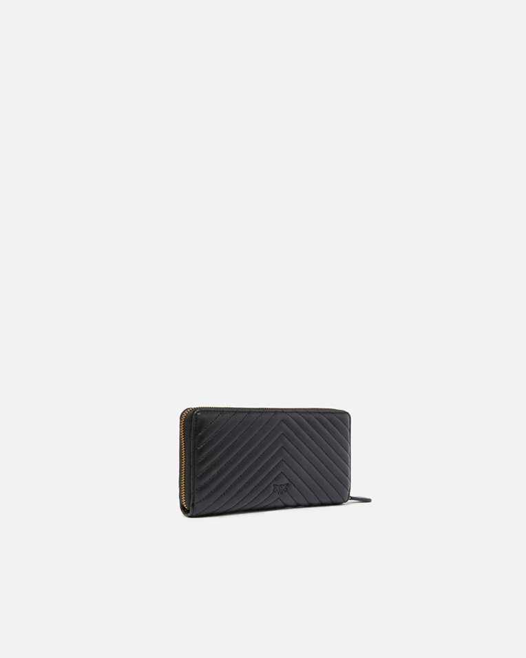 Кошелек женский Pinko Zip-around wallet in chevron-patterned nappa leather в стеганой коже черный 100250A0GKZ99Q