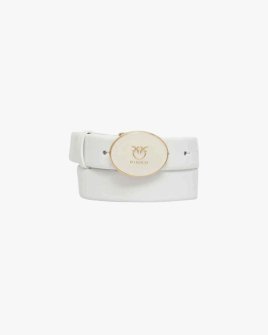 Ремень женский Pinko Round Enamel Leather Belt 2.8 см с белой фурнитурой белый 105478A2QLZ15L