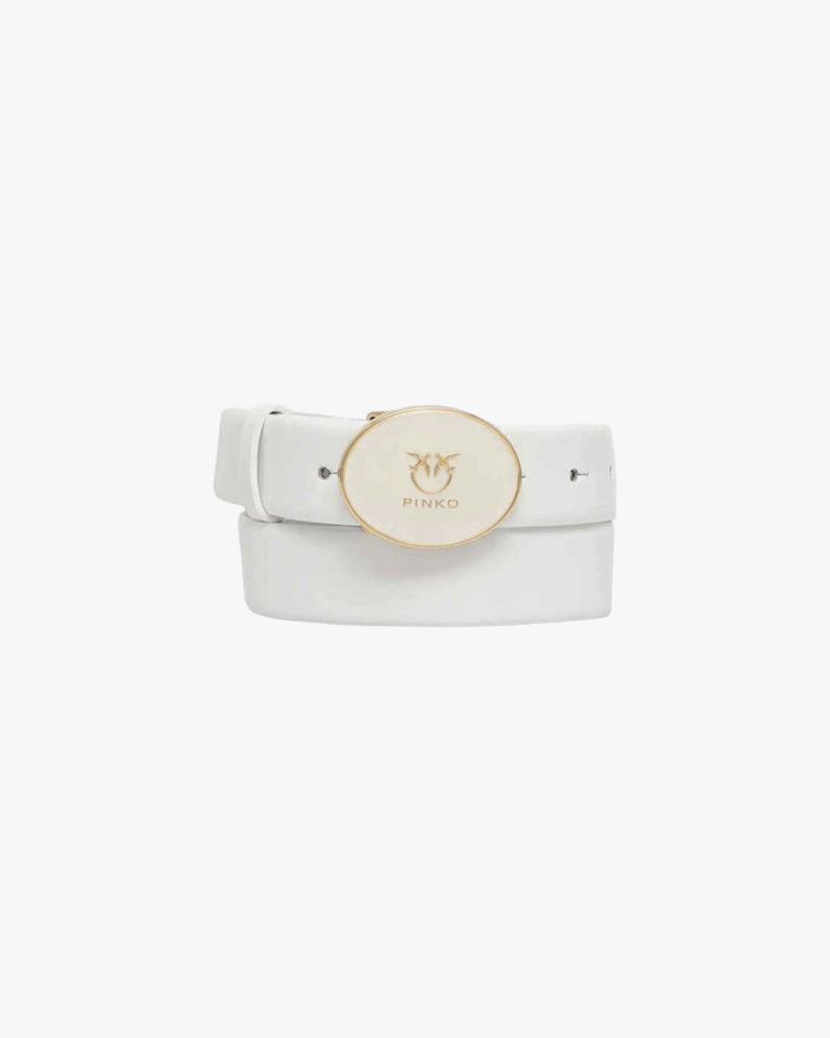 Жіночий ремень Pinko Round Enamel Leather Belt 2.8 см з білою фурнітурою білий 105478A2QLZ15L