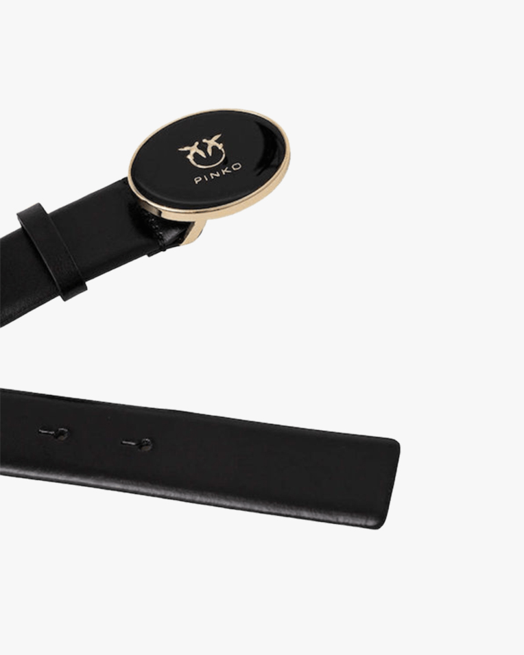 Ремінь жіночий Pinko Round Enamel Leather Belt 2.8 см із чорною фурнітурою чорний 105478A2QLZ99Y