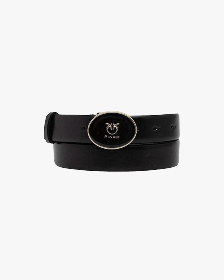 Ремінь жіночий Pinko Round Enamel Leather Belt 2.8 см із чорною фурнітурою чорний 105478A2QLZ99Y
