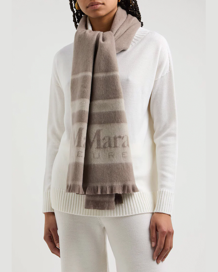 Шарф жіночий Max Mara Colibri з логотипом шерсть, капучино 2426546028600-001