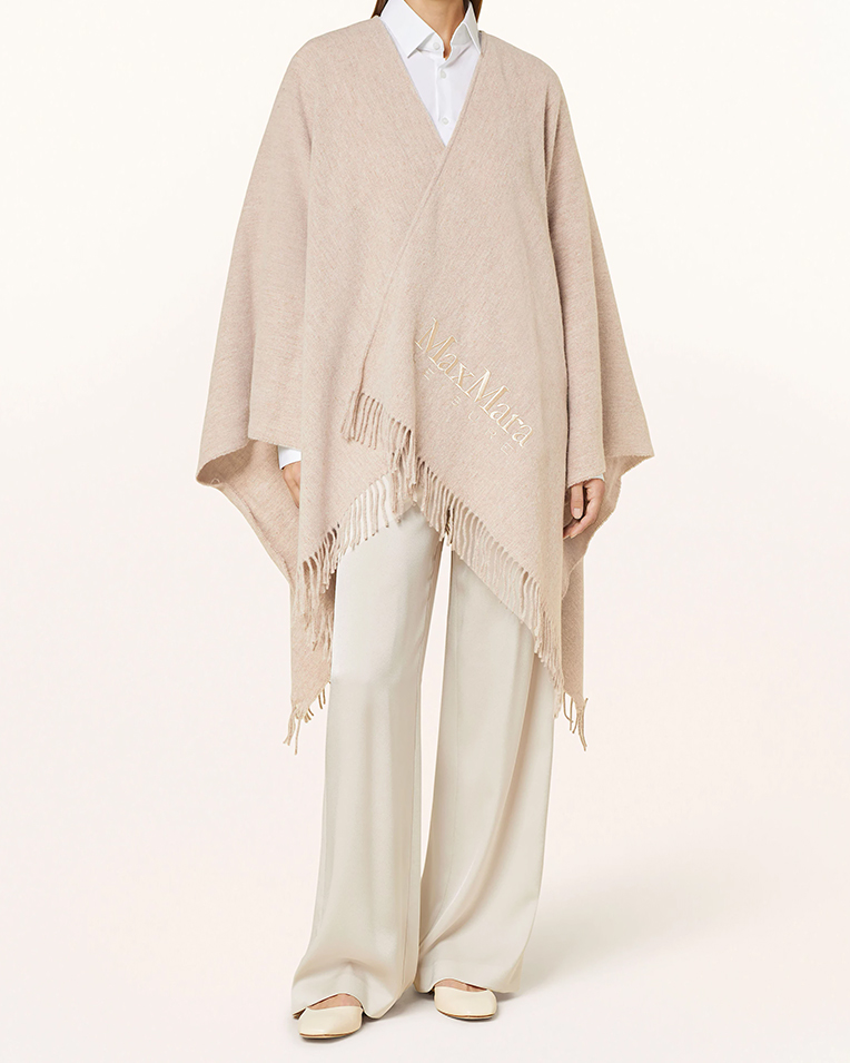 Пончо с поясом женский Max Mara Martora с логотипом шерсть, бежевый 2426736028600-002