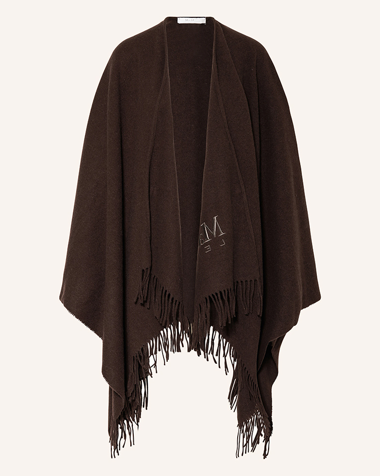 Пончо з поясом жіночий Max Mara Martora з логотипом вовна, шоколад 2426736028600-003