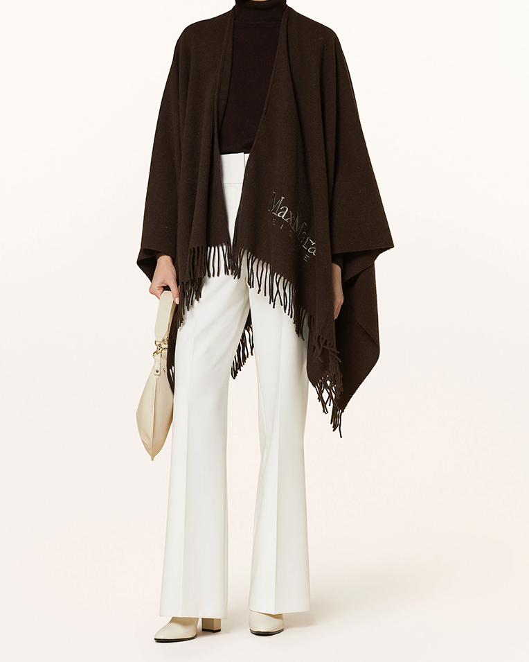 Пончо с поясом женский Max Mara Martora с логотипом шерсть, шоколад 2426736028600-003