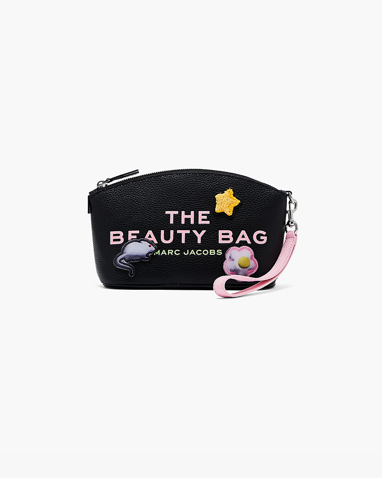 Жіноча косметичка Marc Jacobs The Sticker Patch Beauty Bag в зернистій шкірі чорний з нашивками 2S5SCP003S01 002