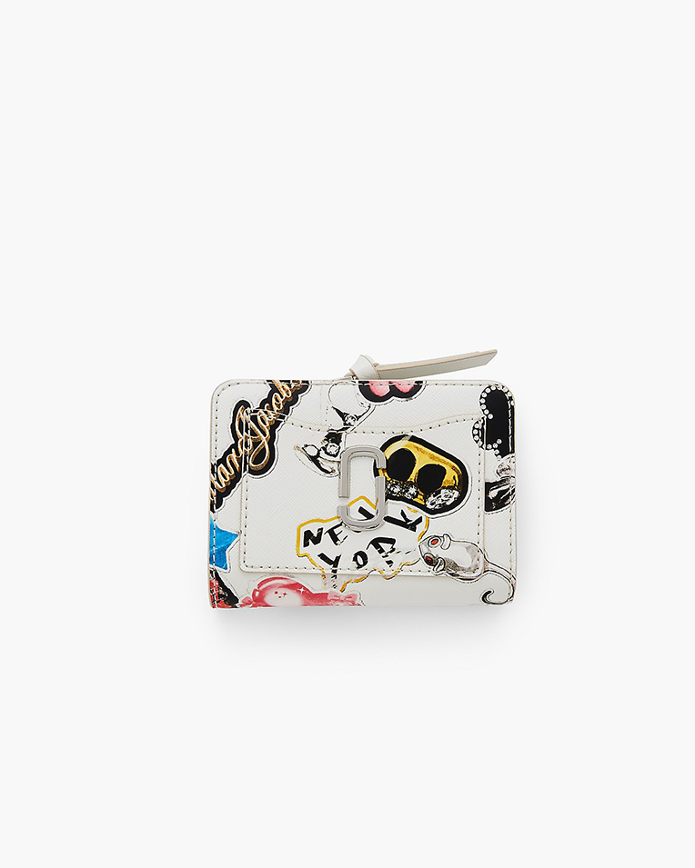 Гаманець жіночий Marc Jacobs The Sticker Utility Snapshot Mini Compact Wallet у шкірі білий з принтом 2S5SMP014S01 101