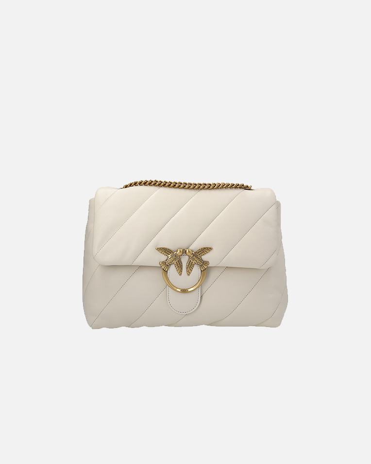 Сумка Pinko Big Love Bag Puff Maxi Quilt через плечо с бронзовой фурнитурой в стеганой коже белая 31x11х21 см 100037A0F2Z14Q