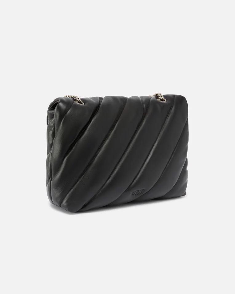Сумка Pinko Big Love Bag Puff Maxi Quilt через плечо с серебряной фурнитурой в стеганой коже черная 30x11х25 см 100037A0F2Z99O
