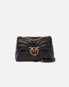 Сумка Pinko Love Bag Puff Medium Butterfly Quilt через плече з бронзовою фурнітурою в чорній стьобаній шкірі 27x19х9 см 100038A1EXZ99Q