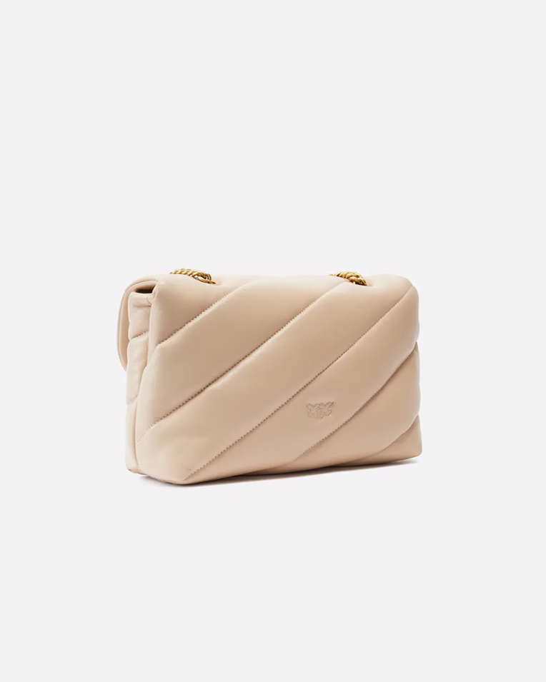 Cумка Pinko medium Love bag Classic Puff Maxi Quilt через плечо с бронзовой фурнитурой в стеганой коже бежевый 26x19х11 см 100038A0F2C50Q