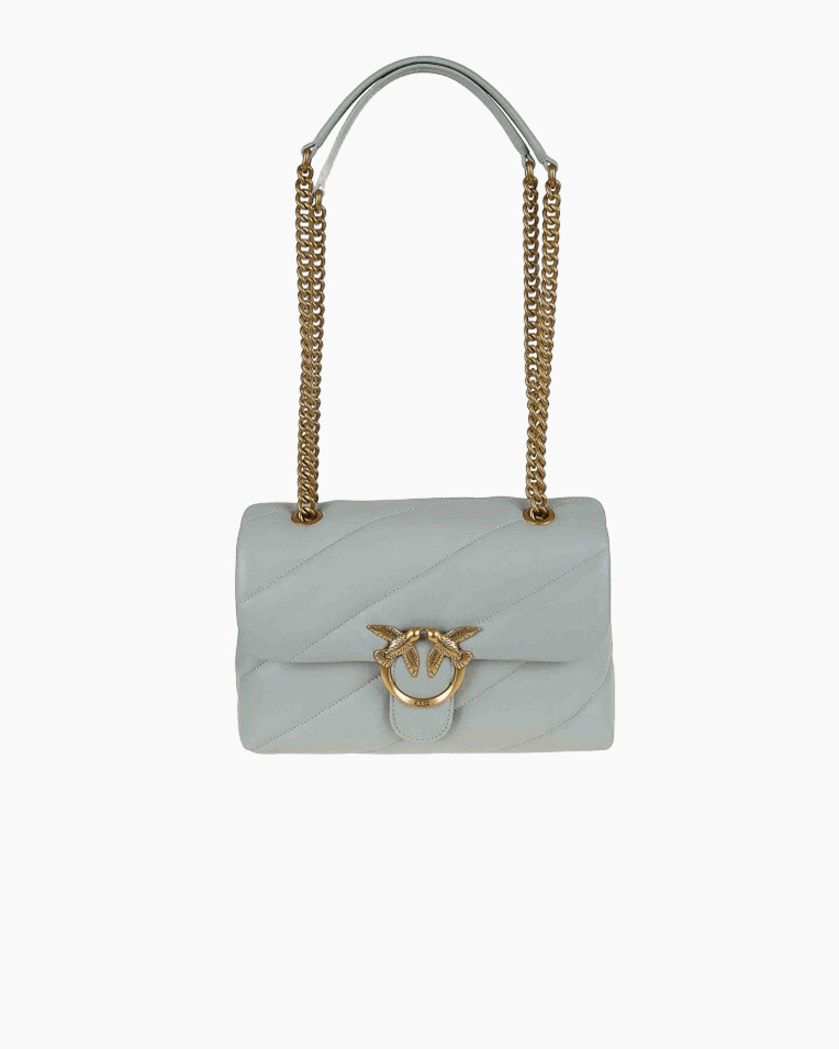 Сумка Pinko Love Puff Classic Cl Sheep Nappa через плечо с бронзовой фурнитурой в стеганой коже серо голубой 19x11х26 см 100038A0F2K32Q
