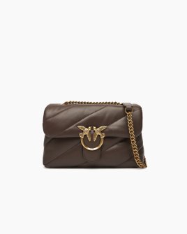 Сумка Pinko Medium Love bag Puff Maxi Quilt через плече з бронзовою фурнітурою в коричневій стьобаній шкірі 28x10х18 см 100038A0F2L74Q