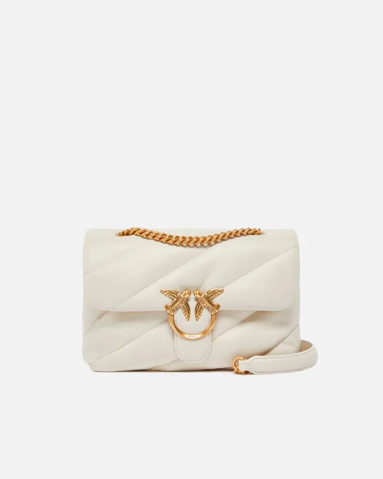 Сумка Pinko medium Classic Love Bag Puff Maxi Quilt через плечо с бронзовой фурнитурой в стеганой коже белая 19x11х26 см 100038A0F2Z14Q