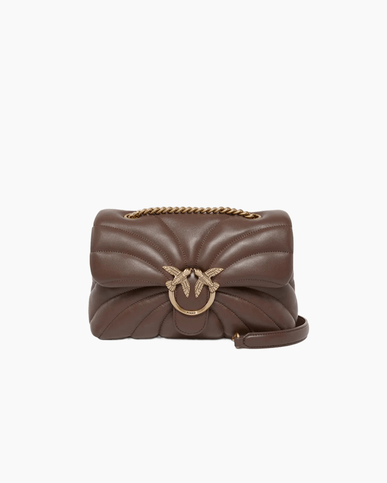 Cумка Pinko Love Bag Puff Medium Butterfly Quilt через плечо с бронзовой фурнитурой в стеганой коже коричневый 27x19х9 см 100038A1EXL74Q