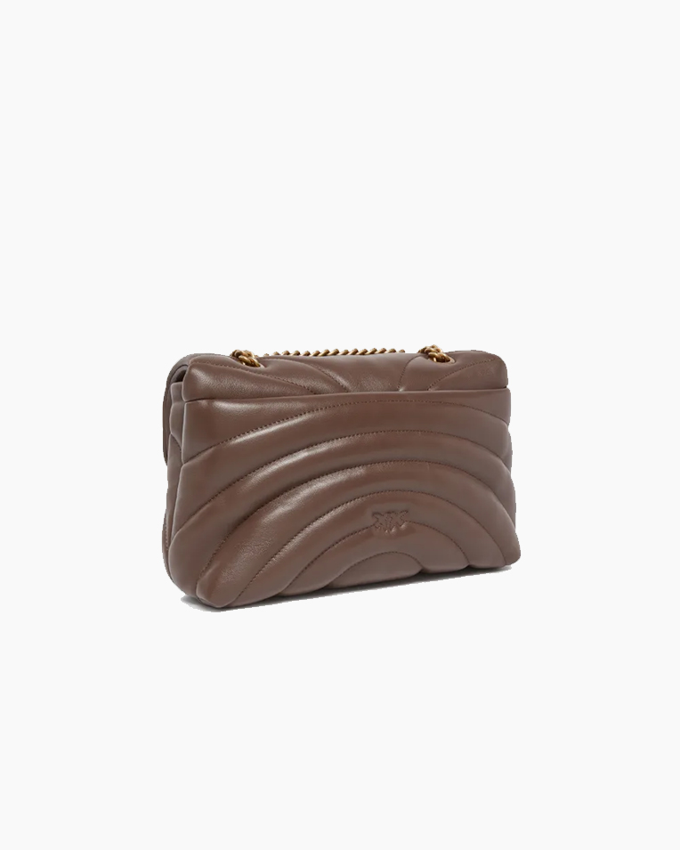 Cумка Pinko Love Bag Puff Medium Butterfly Quilt через плечо с бронзовой фурнитурой в стеганой коже коричневый 27x19х9 см 100038A1EXL74Q