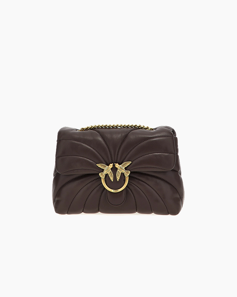 Cумка Pinko Love bag Puff Classic Puff Butterfly через плечо с золотой фурнитурой в стеганой коже шоколад 26x10х17 см 100038A1EXL86Q