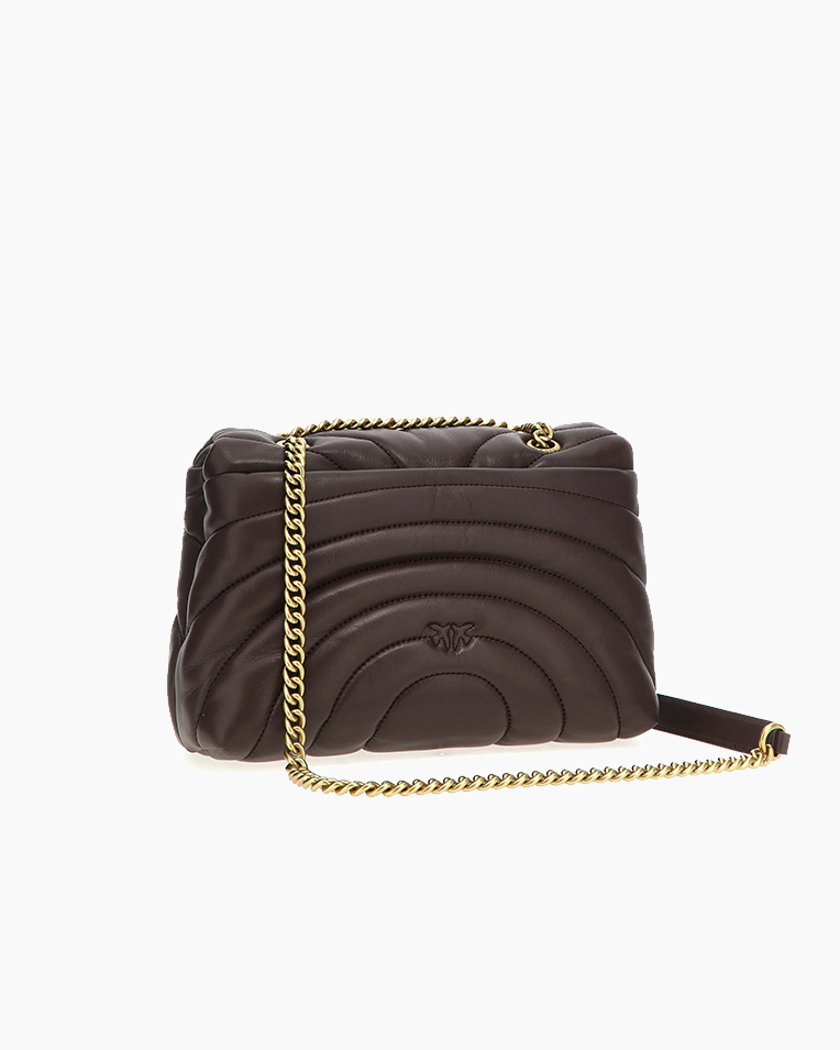 Cумка Pinko Love bag Puff Classic Puff Butterfly через плечо с золотой фурнитурой в стеганой коже шоколад 26x10х17 см 100038A1EXL86Q