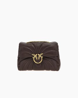 Сумка Pinko Love bag Puff Classic Puff Butterfly через плече із золотою фурнітурою в стьобаній шкірі шоколад 26x10х17 см 100038A1EXL86Q