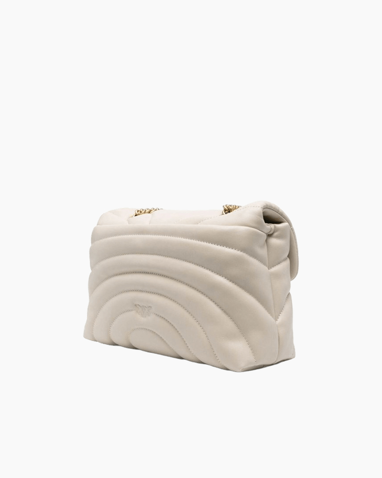 Сумка Pinko Love Puff Classic Cl Sheep Nappa Butterfly через плечо с бронзовой фурнитурой в стеганой коже белый 27x19х9 см 100038A1EXZ14Q