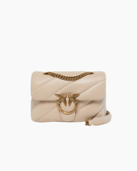 Сумка Pinko Mini Love Bag Puff Maxi Quilt через плече зі срібною фурнітурою в біжах бежевий 21x15х9 см 100039A0F2C50Q