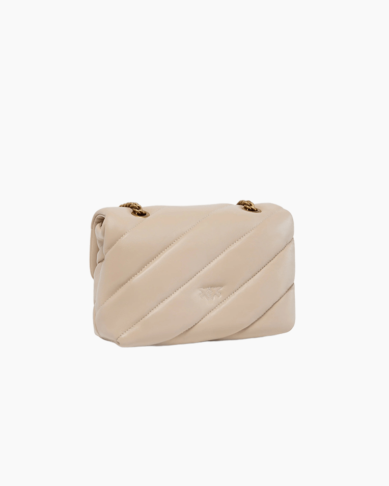 Сумка Pinko Mini Love Bag Puff Maxi Quilt через плечо с серебряной фурнитурой в стеганой коже бежевый 21x15х9 см 100039A0F2C50Q