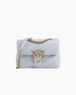 Сумка Pinko Love Puff Mini Cl Sheep Nappa через плечо с бронзовой фурнитурой в стеганой коже серо голубой 21x15х9 см 100039A0F2E37Q