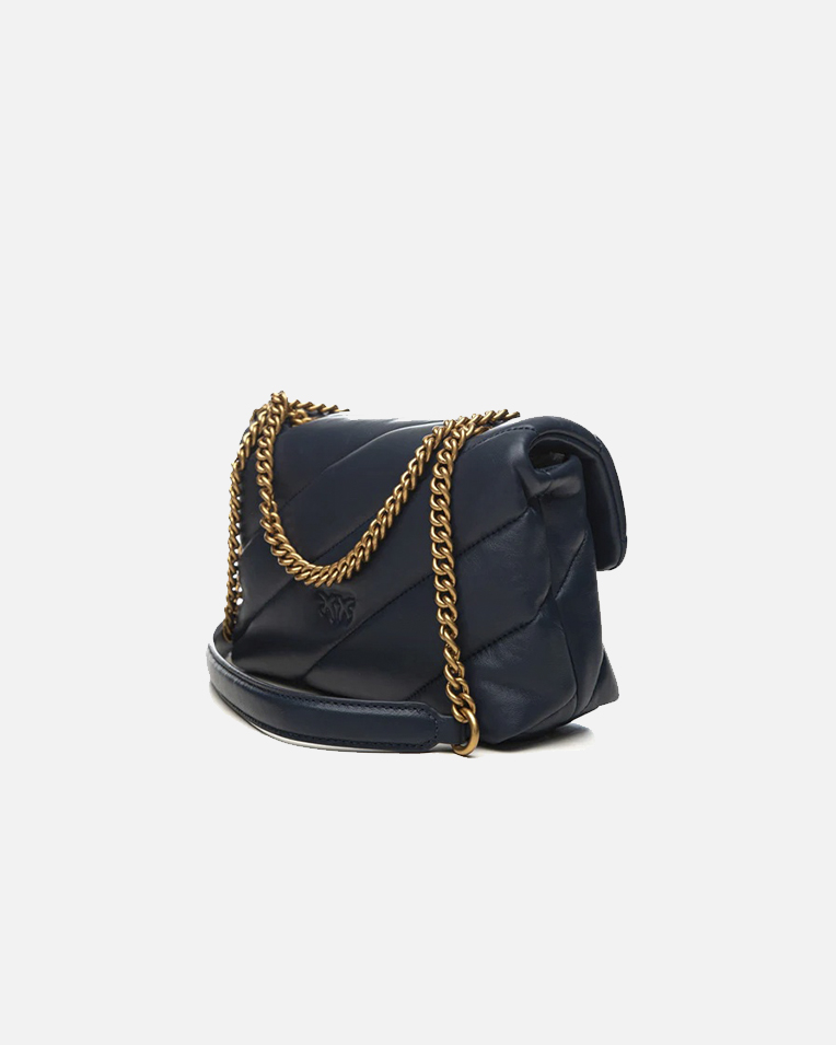 Сумка Pinko Mini Love bag Puff Maxi Quilt через плечо с бронзовой фурнитурой в стеганой коже синий 21x15х9 см 100039A0F2G08Q