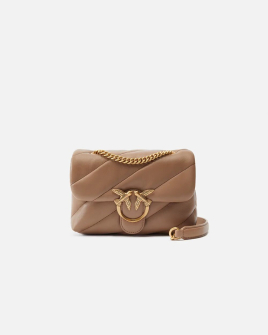 Сумка Pinko Mini Love Bag Puff Maxi Quilt через плечо с бронзовой фурнитурой в стеганой коже бежевый 15x9х21 см 100039A0F2I68Q
