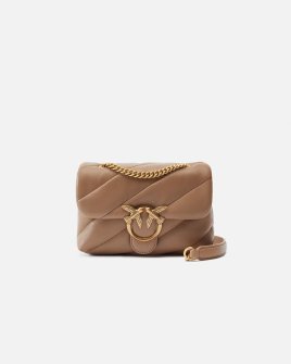 Сумка Pinko Mini Love Bag Puff Maxi Quilt через плечо с бронзовой фурнитурой в стеганой коже бежевый 15x9х21 см 100039A0F2I68Q