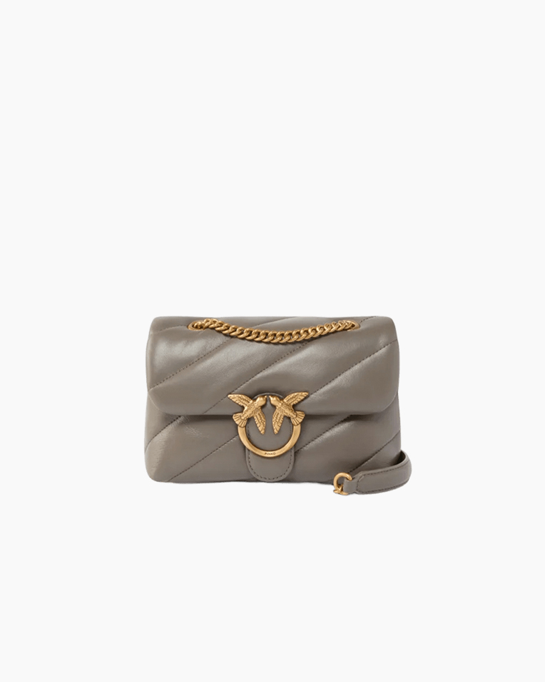 Сумка Pinko Mini Love bag Puff Maxi Quilt через плечо с бронзовой фурнитурой в стеганой коже серый 21x15х9 см 100039A0F2K33Q