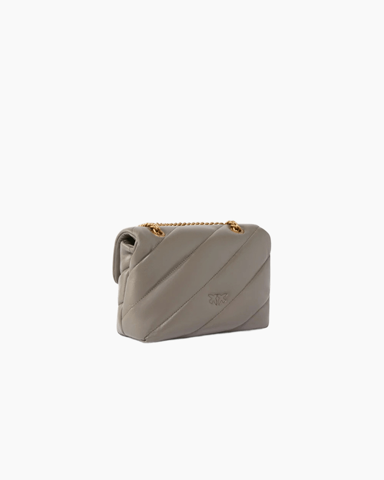 Сумка Pinko Mini Love bag Puff Maxi Quilt через плечо с бронзовой фурнитурой в стеганой коже серый 21x15х9 см 100039A0F2K33Q