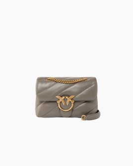 Сумка Pinko Mini Love bag Puff Maxi Quilt через плечо с бронзовой фурнитурой в стеганой коже серый 21x15х9 см 100039A0F2K33Q