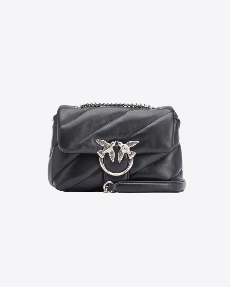 Сумка Pinko Mini Love Bag Puff Maxi Quilt через плечо с бронзовой фурнитурой в стеганой коже черная 21x15х9 см 100039A0F2Z99O
