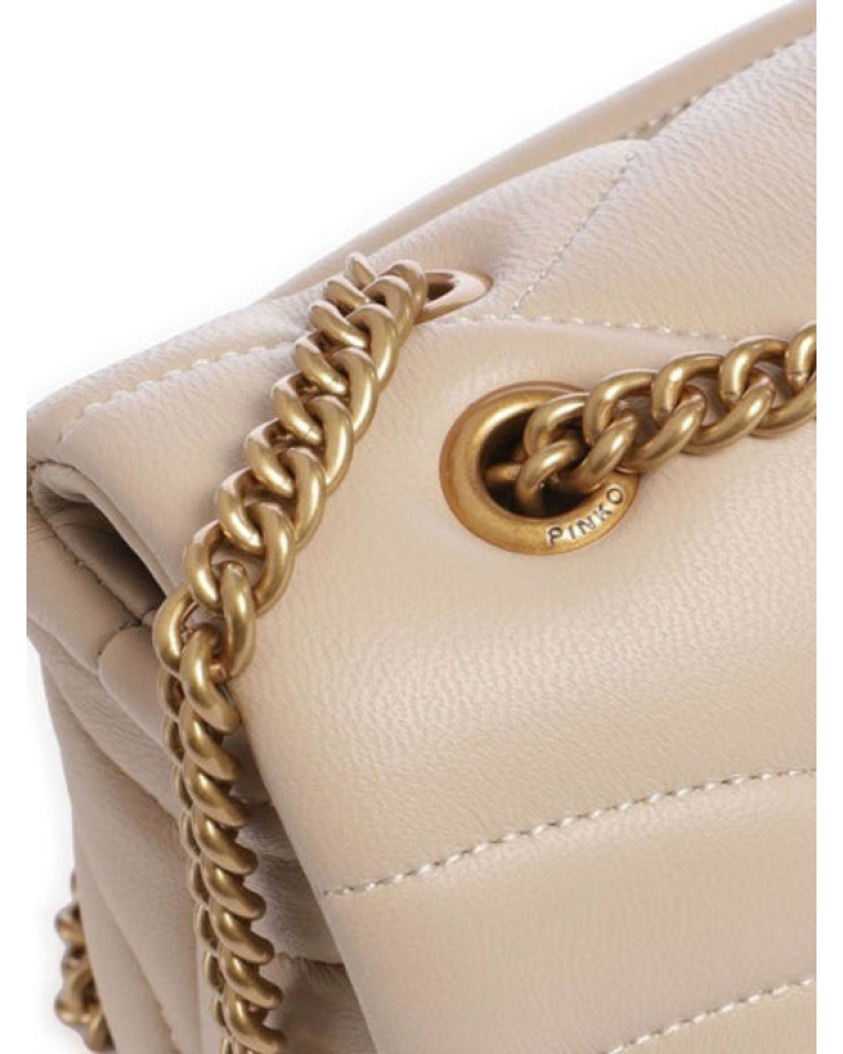 Сумка Pinko Love Puff Mini Cl Sheep Nappa Butterfly O через плечо с бронзовой фурнитурой в стеганой коже бежевый 21x9х16 см 100039A1EXC50Q