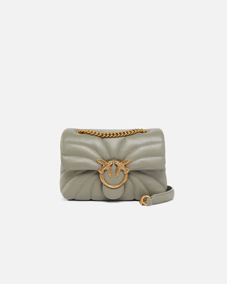 Сумка Pinko Love bag Puff Butterfly mini через плечо с бронзовой фурнитурой в стеганой коже зеленый 21x9х16 см 100039A1EXU84Q