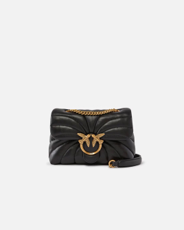Сумка Pinko Love bag Puff Butterfly mini через плечо с бронзовой фурнитурой в стеганой коже черный 21x9х16 см 100039A1EXZ99Q