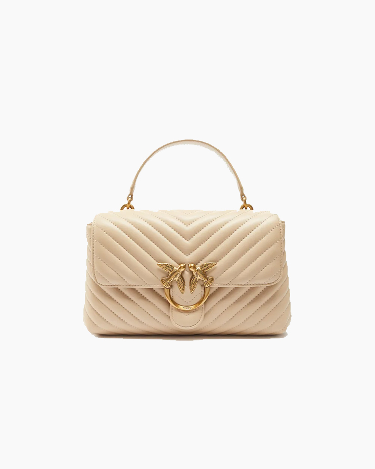Сумка Pinko Classic Lady Love Bag Puff Chevron через плечо с бронзовой фурнитурой в стеганой коже бежевая 17x8х26 см 100043A0GKC50Q