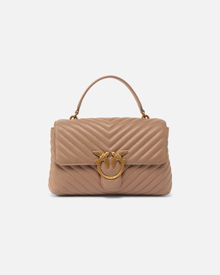 Сумка Pinko Classic Lady Love Bag Puff Chevron через плечо с бронзовой фурнитурой в стеганой коже бежевая 17x8х26 см 100043A0GKD01Q